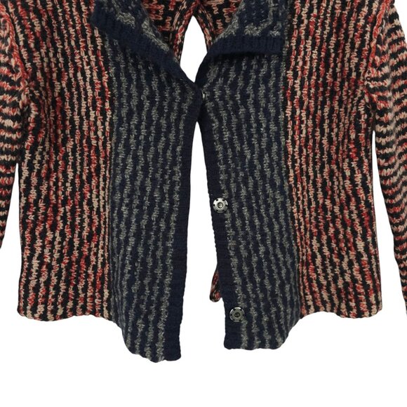 Free People Open Back Sweater Womens S Striped Snap Front Wool Blend Red Black - Picture 10 of 16